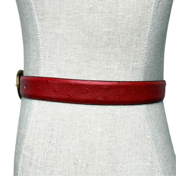 MCM Red Ostrich Embossed Leather Belt Gold Buckle Luxury Made in Italy 26 main image 6